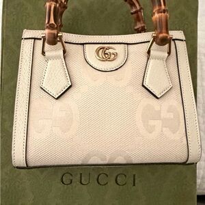 Gucci Cream Bamboo Handle Mini Satchel with GG Motif